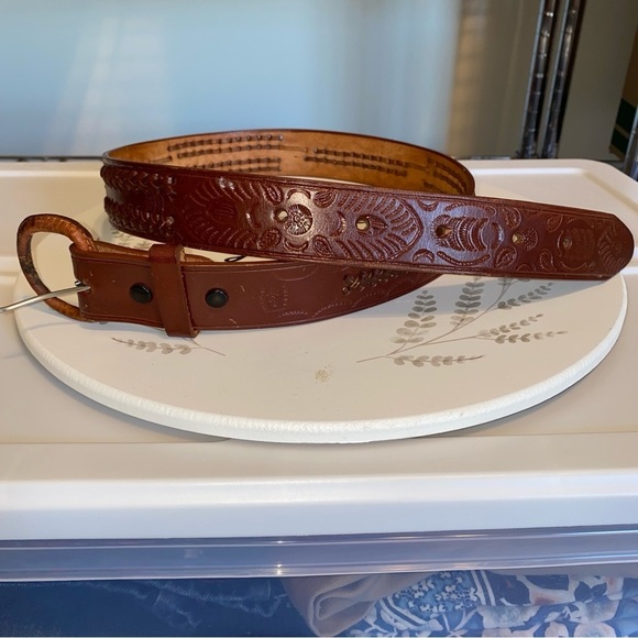 Leather Belt Made In Mexico Hand Tooled size 34 - Picture 10 of 12